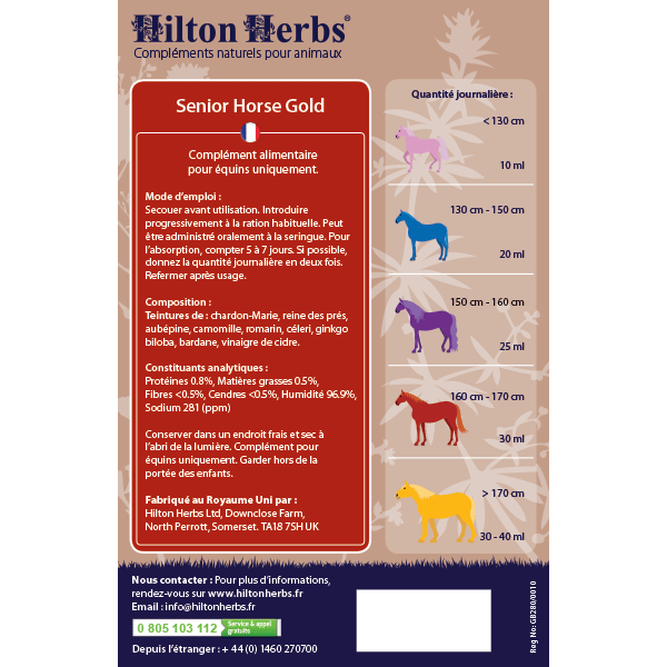 Ingrédients Senior Horse Gold de Hilton Herbs